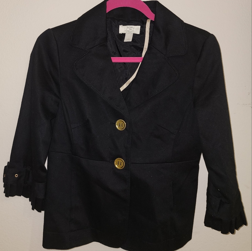 Ann Taylor Loft Petites Black Blazer with gold accents size 4P 4 Petite